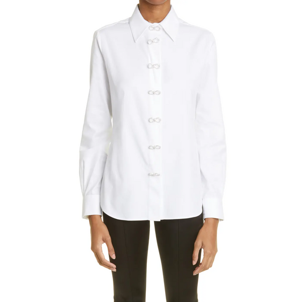 Mach & Mach Crystal Bow Cotton Button-Up Shirt