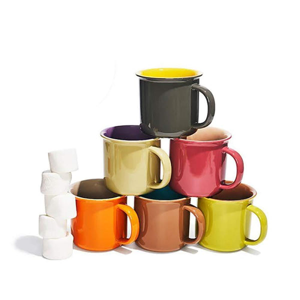 Yedi Houseware Jumbo Porcelain Mugs (Set of 6), Assorted Colors