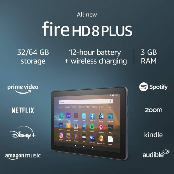 Amazon HD 8 Plus + Wireless Charging Dock (Slate, 32GB/64GB, Ad