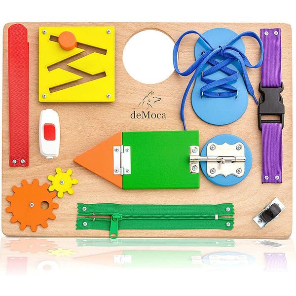deMoca Montessori Busy Board for Toddlers - Wooden Sensory Toys